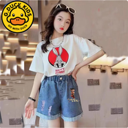G.DUCKKIDS女童牛仔短褲兒童韓版高腰寬松熱褲2025新款夏季薄款大童女孩褲子 翻邊哪吒B 130 cm 建議身高120-130cm6-7歲