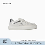 Calvin KleinJeans25春夏新款男士ck皮革拼接銀色標(biāo)簽厚底板鞋禮物YM01328 0LI-白色/銀色 41