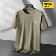 蘇京貓短袖t恤男特大碼夏季薄款寬松加肥大號半袖體恤衫8XL胖子棉質衣服 軍綠色 110 8XL 建議250斤-275