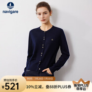 Navigare意大利小帆船圓領(lǐng)羊毛衫女秋冬純羊毛簡(jiǎn)約打底衫休閑通勤針織開(kāi)衫 海軍藍(lán) XL