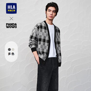HLA海瀾之家針織開衫男panda wowo熊貓格紋毛衣男春秋