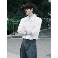 KUXA對衫計畫(huà)雅痞風(fēng)假兩件拼接長(cháng)袖襯衫男韓系感休閑條紋襯衣外套 白色 M 50-60KG)