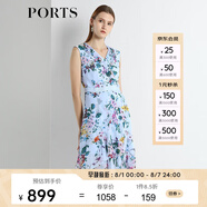 PORTS寶姿 新品 女裝V領(lǐng)不規(guī)則印花連衣裙LN8D268HPS065 天藍(lán)色印花 S (4)