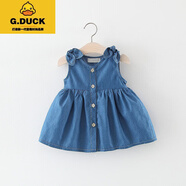 G.DUCKKIDS童裝女童連衣裙夏款洋氣兒童小女孩公主裙0一1-3歲嬰兒女寶寶裙子 藍色 棉布牛仔裙 85 cm