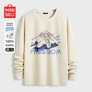 名創(chuàng)優(yōu)品（MINISO）純棉t恤男大碼潮牌圓領長袖200斤胖子男裝衣服休閑簡約內搭打底衫 淺米色(m蔚藍雪山) L 175(體重120-140斤左右)