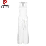 皮爾卡丹（pierre cardin）黑色u領(lǐng)無袖工字背心連衣裙女夏季辣妹收腰修身裙子氣質(zhì)包臀長(zhǎng)裙 白色+披肩 L