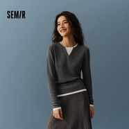 森馬（Semir）森馬毛衣女短款假兩件含羊毛針織衫24冬新款保暖內(nèi)搭109724107015