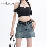 以純 YISHION商場(chǎng)同款牛仔半身短裙女季新款半身裙高腰裙子夏天顯瘦A字裙 復(fù)古藍(lán) M