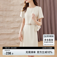 尚都比拉設(shè)計(jì)感拼接連衣裙夏季高級(jí)感氣質(zhì)百褶裙小個(gè)子中長(zhǎng)裙子 杏色 L