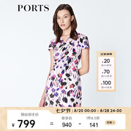 PORTS寶姿 連衣裙印花修身短袖連衣裙碎花 LN8D169HPT028 冰雪紫印花 XS (2)