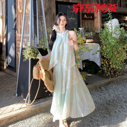 貝仙祺2025夏季新款拼接度假氣質甜美氣質海邊無袖寬松連衣裙 薄荷綠連衣裙 M