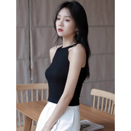歌璐掛頸吊帶背心女外穿夏美背露臍內(nèi)搭打底上衣抹胸設(shè)計(jì)感工字背心短 黑色 S 均碼