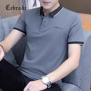Cebrodz短袖t恤男士夏季潮流新款翻領(lǐng)POLO衫商務(wù)休閑百搭體恤上衣服男 深灰色 M