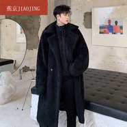 蕉京泰迪熊大衣男士山本風(fēng)暗黑冬季寬松中長款過膝加厚羊羔絨棉服風(fēng)衣 黑色 M