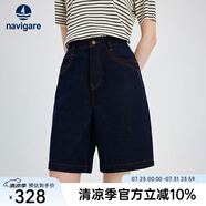 Navigare意大利小帆船牛仔短褲25夏季新款百搭時(shí)尚五分褲高腰通勤百搭中褲 海軍藍(lán) M