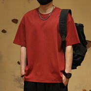 十只鶴夏季新款潮流純色短袖t恤男寬松大碼男裝休閑圓領(lǐng)體恤半袖打底衫 暗紅 （夏季薄款純色短袖體恤） XL （145-160斤）