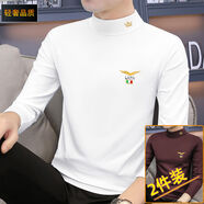 花花公子（PLAYBOY ESTABLISHED 1953）男士半高領(lǐng)打底衫中領(lǐng)長袖T恤衛(wèi)衣服秋冬裝上衣秋衣男裝上衣體恤 單里2件裝855白色+酒紅 M  95-118斤