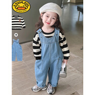 女童牛仔背帶褲套裝2025新款春裝網(wǎng)紅女寶寶長(cháng)褲小女孩襯衫兩件套 衛衣+背帶垮褲 100 100適合身高90-100cm年齡3-4歲