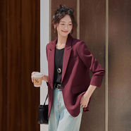 Mad Cortes米白色后背開(kāi)叉西裝外套女秋冬2025新款高級感通勤修身小西服上衣 梅子色外套 L