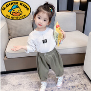 G.DUCKKIDS2025女寶寶春裝兒童韓版初秋長袖女童春秋夏裝時(shí)髦洋氣兩件套 貼標(biāo)T恤垮褲套裝 白t軍綠垮褲 80 建議73-80cm左右0-1歲左右