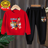G.DUCKKIDS男女童運(yùn)動(dòng)套裝春秋新款圓領(lǐng)長(zhǎng)袖衛(wèi)衣純棉中小童寶寶休閑套裝潮 汪汪隊(duì)衛(wèi)衣套裝（純棉）-紅色 110 (建議30-40斤)