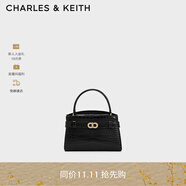CHARLES&KEITH鱷魚(yú)紋凱莉包手提斜挎婚包包女包生日禮物CK2-50270880-1 Black黑色 S