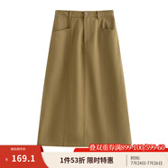 茵曼（INMAN）復(fù)古通勤開叉半身裙女2025夏季百搭舒適全棉中長A字裙子 花木色 M