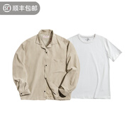 馬登工裝法式復古長(cháng)袖古巴領(lǐng)襯衫那不勒斯美式桃皮絨薄襯衣男春外套 卡其襯衫+短t組合 XL -[版型寬松]