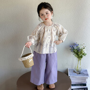 圓圓米米女童夏天短袖套裝1-3歲嬰兒衣服夏小兒童兩件套6女寶寶春秋裝洋氣 遇見A301雪紡提花套裝紫色 90