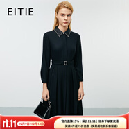 愛特愛（EITIE）氣質(zhì)優(yōu)雅通勤簡約純色襯衫裙2025冬季新款收腰連衣裙8007704 極簡黑20 XL (170)