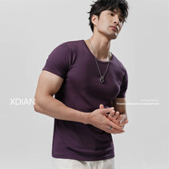 續(xù)點 短袖t恤男圓領(lǐng)夏修身健身緊身運動韓版休閑棉質(zhì)純色打底彈力汗衫 靜雅紫 升級精梳棉 XL 碼128-138斤左右修身版型