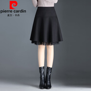 皮爾卡丹氣質(zhì)優(yōu)雅印花半身裙春秋冬新品a字碎花短裙女百搭傘裙媽媽小個子 黑色(冬款) M 腰圍2尺