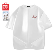 名創(chuàng)優(yōu)品（MINISO）純棉白色短袖男新款潮牌男生半袖t恤青少年百搭正肩圓領(lǐng)上衣體恤 白色(幸福時(shí)光胸標(biāo)) L /175(30天質(zhì)量問題全額退)
