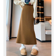 婉曼朵碩依美戀白色針織半身裙春季流行包臀直筒字長(cháng)裙 咖色 S