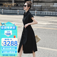 Homesee海外輕奢高端連衣裙歐貨赫本風(fēng)女氣質(zhì)休閑OL收腰顯瘦開叉襯衫裙子 黑色 S (建議110斤以內(nèi))