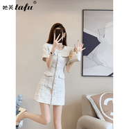 她芙（tafu）短袖連衣裙女2025年夏季新款氣質(zhì)小香風(fēng)修身顯瘦洋氣小個子短裙 圖片色 L