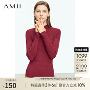AMII2025秋新款通勤百搭半高領(lǐng)前短后長(zhǎng)側(cè)開叉修身毛衣女顯瘦上衣 波爾多紅 155/80A/S