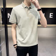 以純（YISHion）冰絲polo衫男短袖2025夏季翻領(lǐng)T恤青年休閑珠地棉保羅衫純色夏裝  Y901灰綠色 M