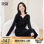 歐莎（OSA）復古紅色V領針織衫女冬季2025年新款軟糯毛衣收腰毛衣上衣 黑色 S
