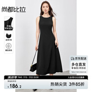 尚都比拉黑色赫本風連衣裙女夏季小黑裙后背V領中長裙 黑色152L59053 M