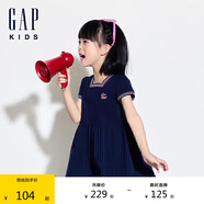 GAP女幼童夏季撞色條紋方領(lǐng)針織連衣裙兒童公主風(fēng)洋裝466153