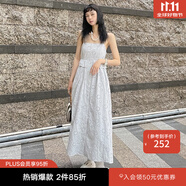 moussy【新復(fù)古回潮】復(fù)古浪漫鏤空蕾絲吊帶連衣裙女010GS230-2750 161淺灰色 S 00001