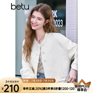 百圖betu女裝2025春季新款短外套盤扣提花國風(fēng)棒球服外套女2502T52 淺杏色 L