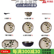 vidsel碗碟套裝家用輕奢喬遷送禮陶瓷碗盤子碗具筷組合2023新款中式餐具 10人A43件(微波爐專用禮盒裝)