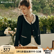 Olrain歐芮兒黑色短外套初秋新款法式名媛娃娃領(lǐng)花邊領(lǐng)外套 黑色 L