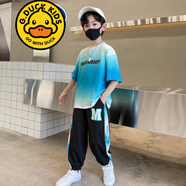 G.DUCKKIDS品牌童裝男童夏裝短袖套裝夏季衣服長(zhǎng)褲兩件套男孩休閑中大童t恤 白綠 140