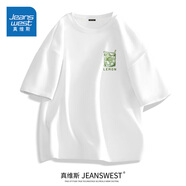 真維斯（Jeanswest）新疆棉重磅純棉短袖t恤男女美式顯白莫蘭迪純色情侶裝T恤打底衫夏  白色(檸檬水果胸標(biāo)) S (165) (男女同款)