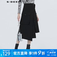 sdeer圣迪奧秋季女裝休閑時(shí)尚無彈力通勤A字裙自然腰個(gè)性不規(guī)則貼袋拼接純黑長(zhǎng)裙S20361102 黑色/91 S 160