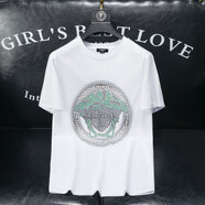VERSACE JEANS COURTURE范家F思哲歐洲站新款短袖T恤男美人頭燙鉆時尚潮流半截袖絲光棉圓 白色M 白色M
