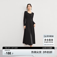 尚都比拉紅色方領(lǐng)連衣裙女春秋氣質(zhì)高級感內搭打底裙子中長(cháng)款 黑色 M 